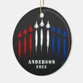 Gepersonaliseerde rode witte blauwe luchtmacht jet keramisch ornament (Links)