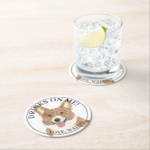 Gepersonaliseerde Rode & Witte Corgi Hond bruiloft Ronde Kartonnen Onderzetter