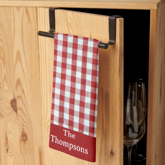 Gepersonaliseerde rode & witte Gingham Check Theedoek (Derde Gevouwen)