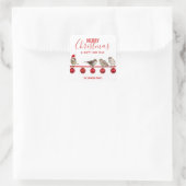 Gepersonaliseerde RODE WITTE VROLIJKE KERSTMussen Vierkante Sticker (Tas)