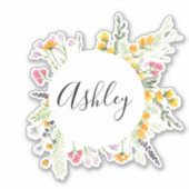Gepersonaliseerde ronde Floral Name Laptop Sticker (Voorkant)