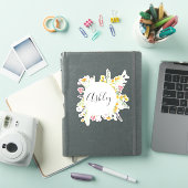 Gepersonaliseerde ronde Floral Name Laptop Sticker (iPad Cover)