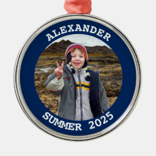 Gepersonaliseerde Ronde Gezin Foto voor Marine Metalen Ornament