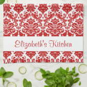 Gepersonaliseerde rood wit  Damask Theedoek (Gevouwen)