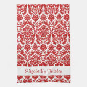 Gepersonaliseerde rood wit  Damask Theedoek (Verticaal)