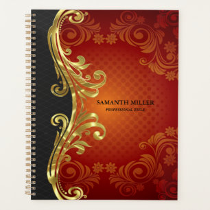 Gepersonaliseerde rood zwart en goud  wervelingen planner