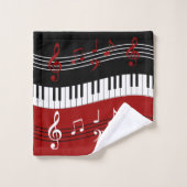 Gepersonaliseerde rood zwart wit piano toetsen bad handdoek (Wasdoekje)