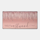 Gepersonaliseerde Roos Gold Ombre Glitter Drips Bureaumat (Voorkant)