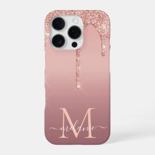 Gepersonaliseerde Roos Gouden Glitter Aangepaste N iPhone 16 Pro Hoesje