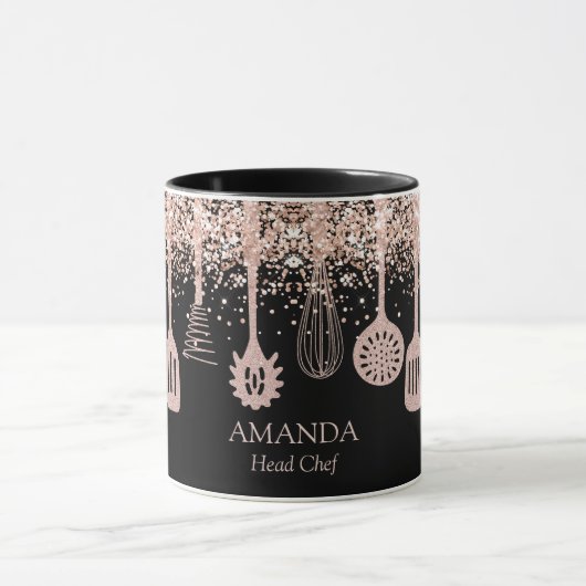 Gepersonaliseerde Roos Gouden Glitter Koken Gereed Mok (Midden)