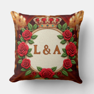 🌹 Gepersonaliseerde Roos Monogram Initiaal Decora Kussen