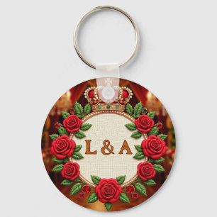 🌹 Gepersonaliseerde Roos Monogram Initiaal Decora Sleutelhanger