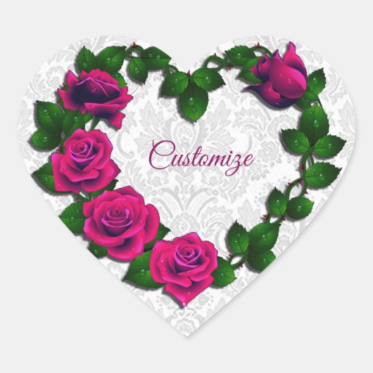 Gepersonaliseerde Roos wijnstok hartvormige Sticke Hart Sticker (Voorkant)