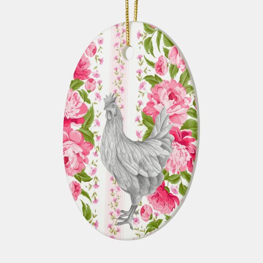 Gepersonaliseerde rooster en roze bloemen Boerderi Keramisch Ornament (Links)