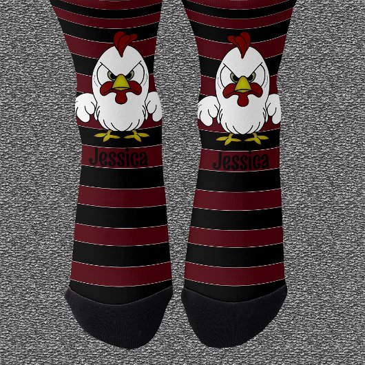 Gepersonaliseerde Rooster op Crimson en Black Stri Sokken