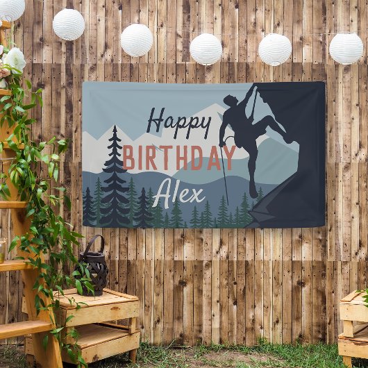 Gepersonaliseerde rotsklimmer Happy Birthday Spandoek