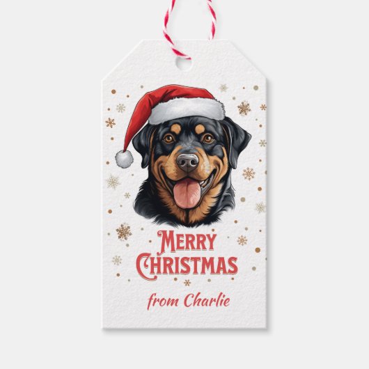 Gepersonaliseerde Rottweiler Hond Vrolijk Kerstfee Cadeaulabel (Voorkant)