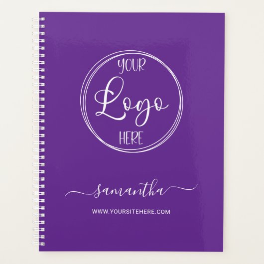 Gepersonaliseerde Royal Paarse en Witte Zakelijke Planner (Voorkant)