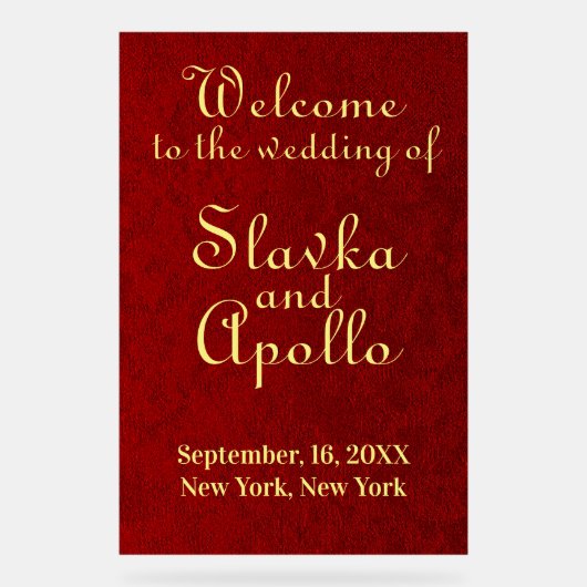 Gepersonaliseerde Royal Velvet Wedding Welkomstbor Acryl Bord (Voorkant)