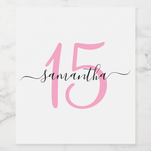 Gepersonaliseerde roze 15e verjaardag wijn etiket (Enkel label)