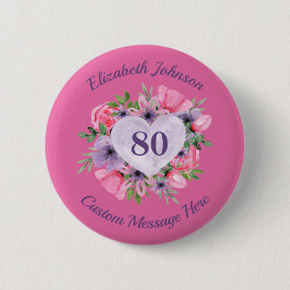 Gepersonaliseerde roze 80e verjaardag Button