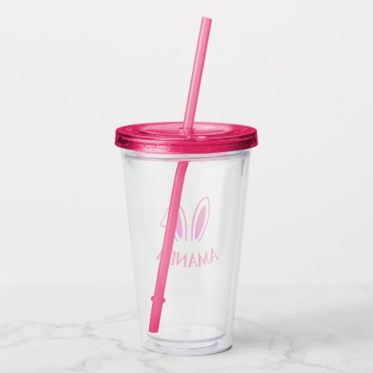 Gepersonaliseerde Roze Acryl Tumbler met Bunny Ear Acryl Drinkbeker (Achterkant)