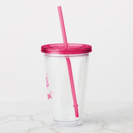 Gepersonaliseerde Roze Acryl Tumbler met Bunny Ear Acryl Drinkbeker (Links)