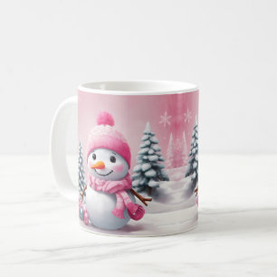 Gepersonaliseerde Roze Baby Kerstmis Sneeuwman Koffiemok