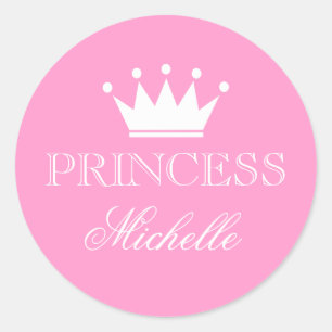 Gepersonaliseerde roze baby showerstickers met ronde sticker
