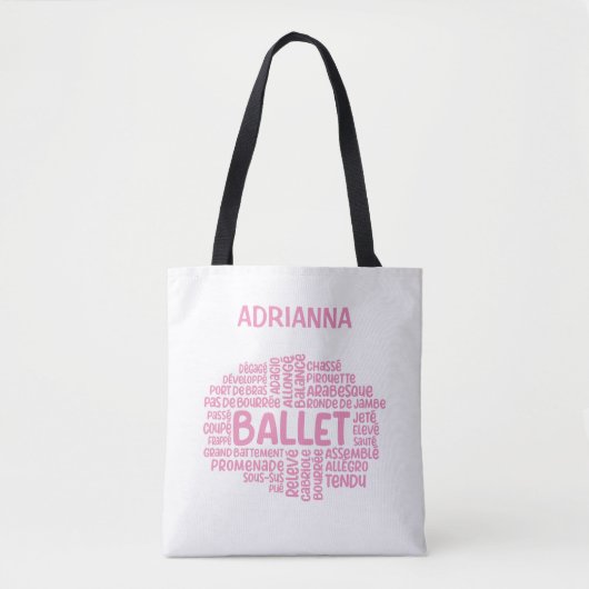 Gepersonaliseerde roze ballet typografie Canvas ta Draagtas (Voorkant)
