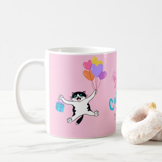 Gepersonaliseerde roze beste kat mam ooit koffiemok (Met donut)