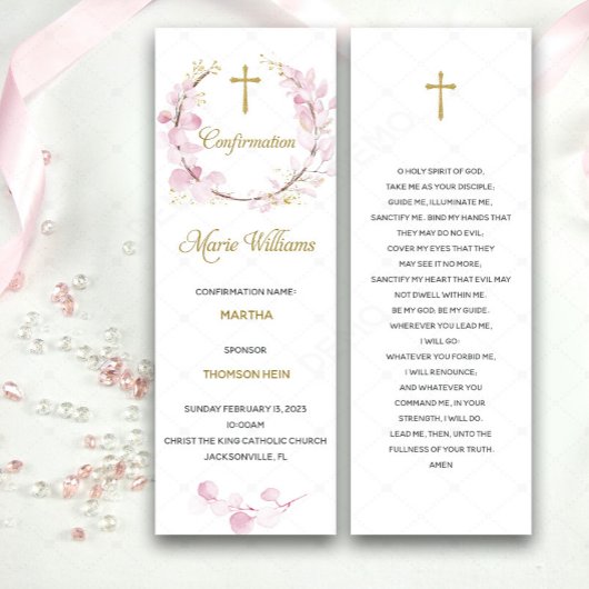 Gepersonaliseerde roze bevestiging Prayer-kaart Menu