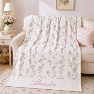 Gepersonaliseerde Roze Bloem Roos Vliesdeken Fleece Deken