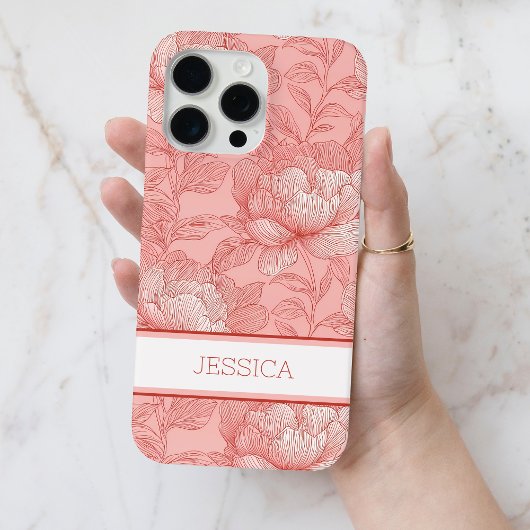 Gepersonaliseerde Roze Bloemen Bloemen Rode Pioenb Case-Mate iPhone Case