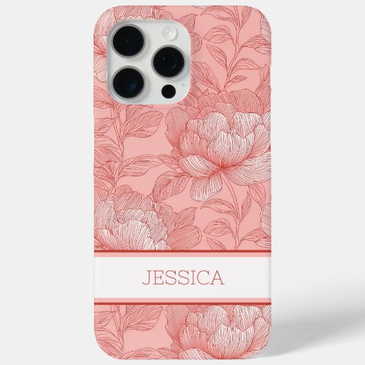 Gepersonaliseerde Roze Bloemen Bloemen Rode Pioenb Case-Mate iPhone Case (Achterkant)
