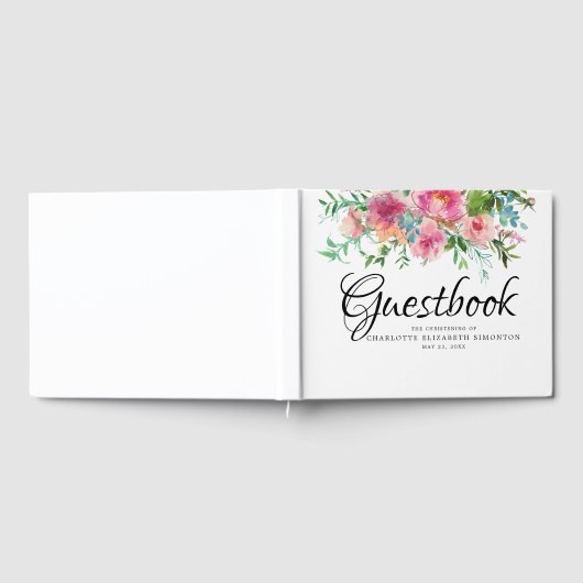 Gepersonaliseerde Roze Bloemen Pioendoop Gastenboek (Volledig)