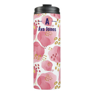 Gepersonaliseerde Roze Bloemen Reismok – Aangepast Thermosbeker