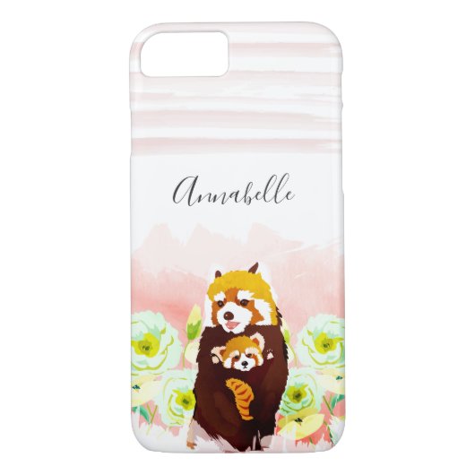 Gepersonaliseerde Roze Bloemen Rode Panda iPhone 8 Case-Mate iPhone Case (Achterkant)