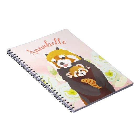 Gepersonaliseerde Roze Bloemen Rode Panda Notitieb Notitieboek (Rechterzijde)