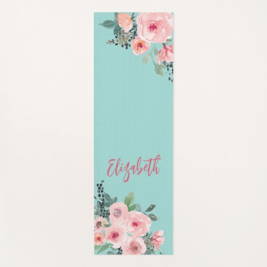 Gepersonaliseerde roze bloemige Rozen Yogamat (Voorkant)