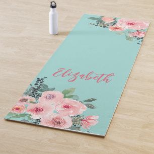 Gepersonaliseerde roze bloemige Rozen Yogamat