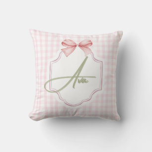 Gepersonaliseerde roze boog & Gingham print Kussen
