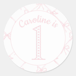 Gepersonaliseerde roze boog verjaardag ronde sticker