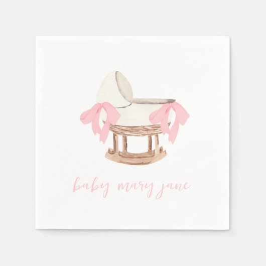 Gepersonaliseerde Roze Bow baby shower servetten (Voorkant)