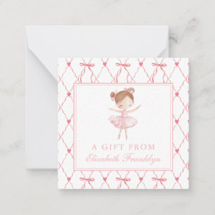 Gepersonaliseerde Roze Bow Ballerina Gift Enclosur Notitiekaartje