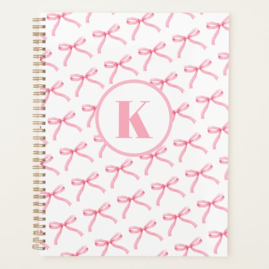 Gepersonaliseerde Roze Bow Coquette Monogrammed Pr Planner (Voorkant)