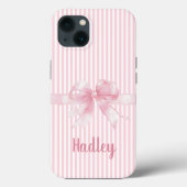 Gepersonaliseerde Roze Bow Gestreepte iPhone Case  (Achterkant)