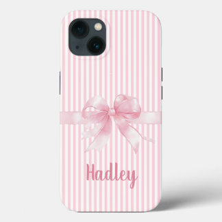 Gepersonaliseerde Roze Bow Gestreepte iPhone Case 