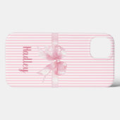 Gepersonaliseerde Roze Bow Gestreepte iPhone Case (Achterkant (horizontaal))