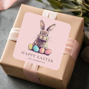 Gepersonaliseerde  Roze Bunny & Egg Easter Vierkante Sticker